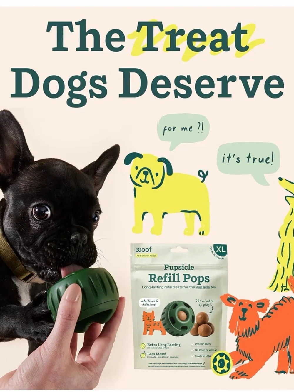 2~WOOF Pupsicle Refill Pops-Low-Mess Dog Snacks-with Peanut Butter & Chicken XL